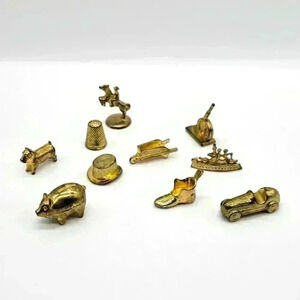 10 Tokens Gold Pieces Monopoly Game The Heirloom Edition Boots Dog Pig Hat etc.